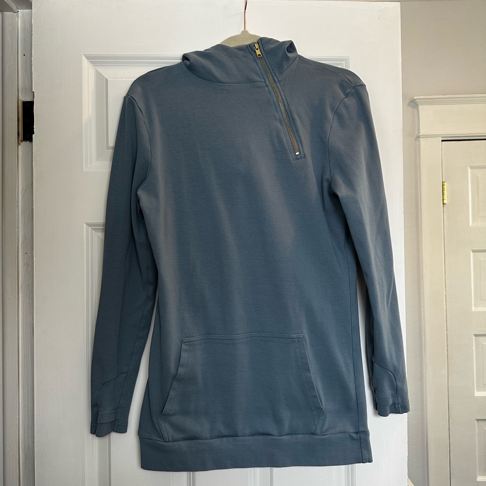 Blue Asymmetrical Quarter Zip Hoodie Tunic Lily & Lottie 100% Cotton